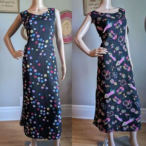 Vintage 90s Y2K Midi Dress Reversible Polka Dot Cottagecore Floral Size Large